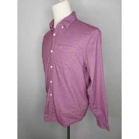 Hollister Mens Large Button Up Shirt Epic Flex Stretch LS Classic Fit Mauve Pink - Picture 2 of 14
